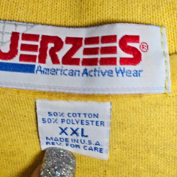 Vintage Jerzees Shooting Sports Tee Yellow Padded Shoulder Shirt XL USA Made - Picture 3 of 3